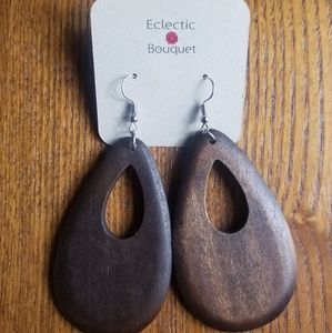 Dark Brown Raindrop W/Small Cutout WoodEarrings